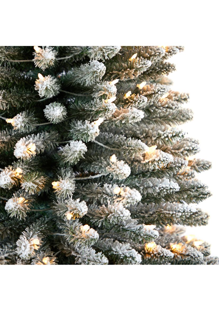 12-Foot Flocked Pencil Artificial Christmas Tree with 1000 Clear Lights and 1819 Bendable Branches