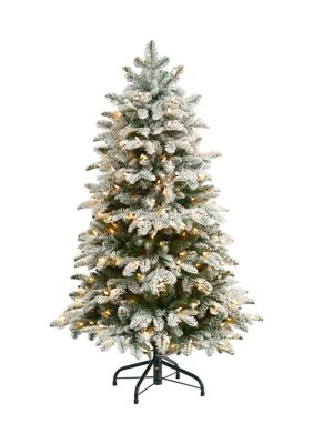 Foot Flocked North Carolina Fir Artificial Christmas Tree with Warm White Lights and Bendable Branches