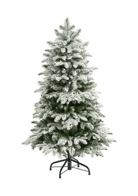 Foot Flocked North Carolina Fir Artificial Christmas Tree with Warm White Lights and Bendable Branches