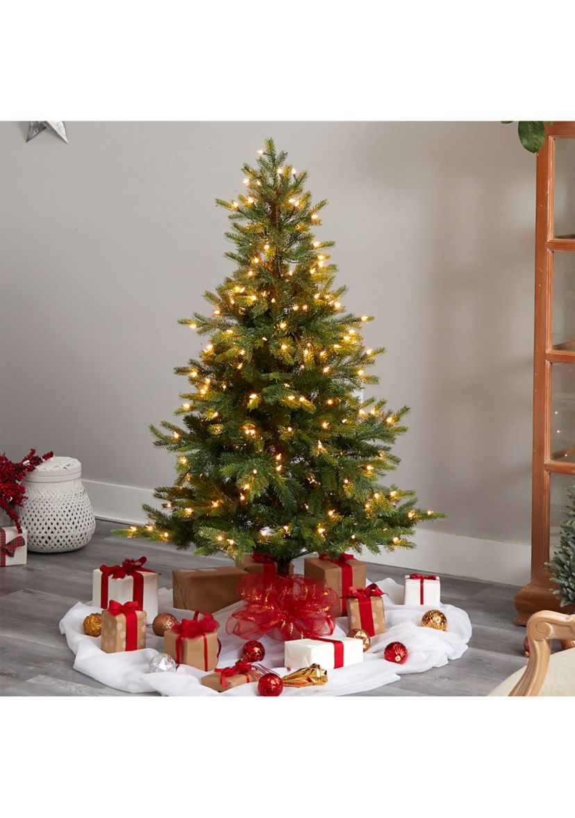 5-Foot North Carolina Spruce Artificial Christmas Tree with 200 Clear Lights and 375 Bendable Branches