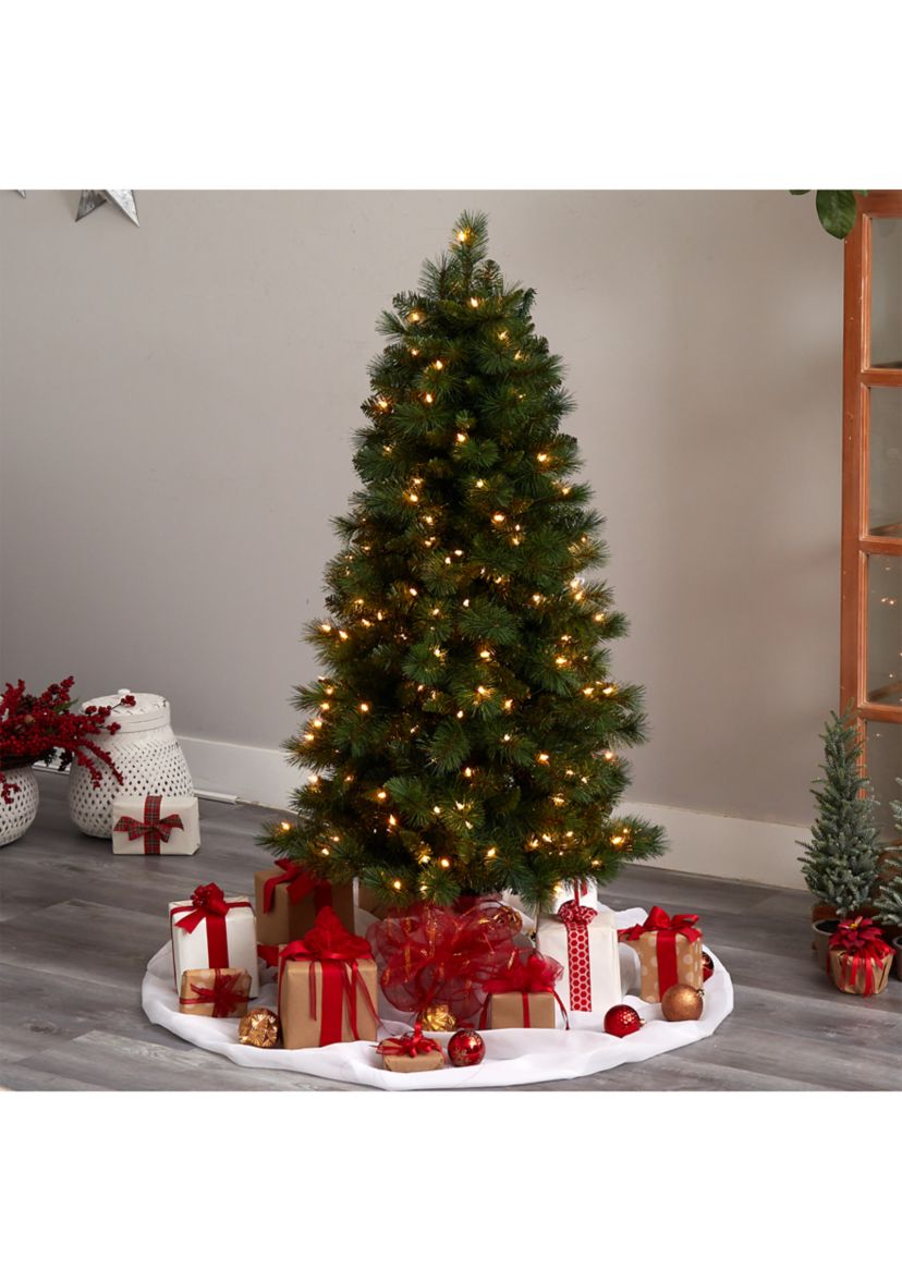 5-Foot Slim West Virginia Mountain Pine Artificial Christmas Tree with 200 Clear Lights and 467 Bendable Branches