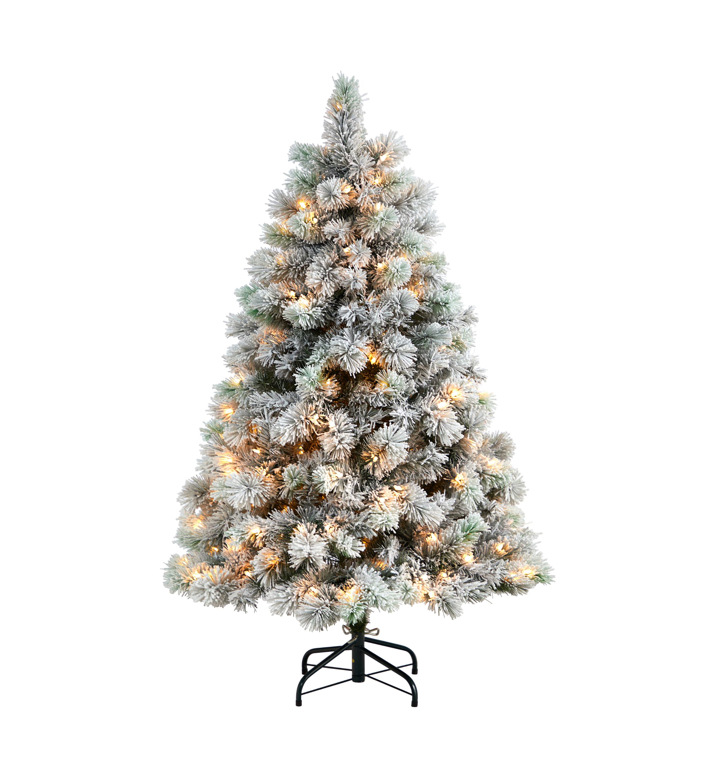 5-Foot Flocked Oregon Pine Artificial Christmas Tree with 200 Clear Lights and 347 Bendable Branches