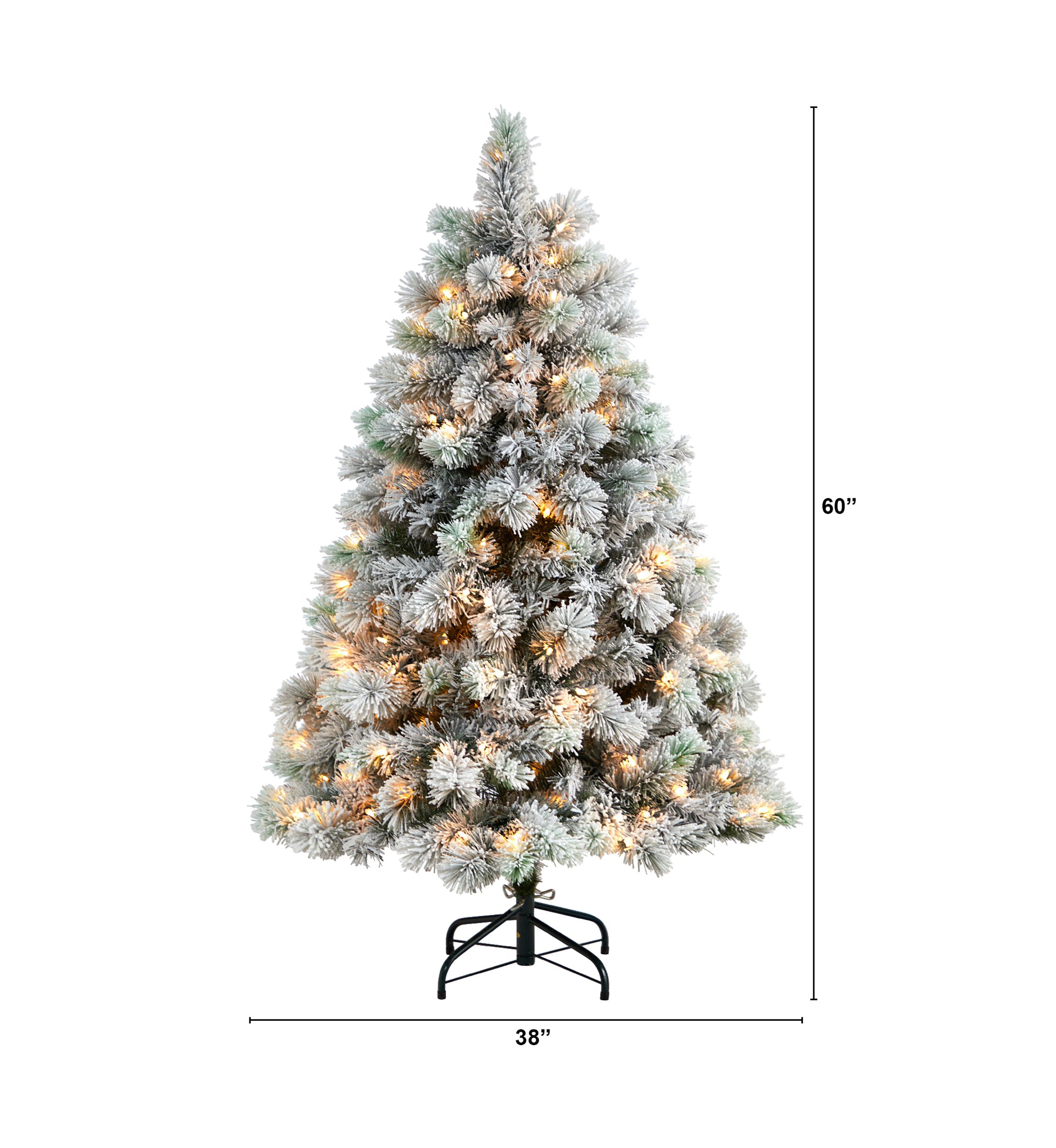 5-Foot Flocked Oregon Pine Artificial Christmas Tree with 200 Clear Lights and 347 Bendable Branches