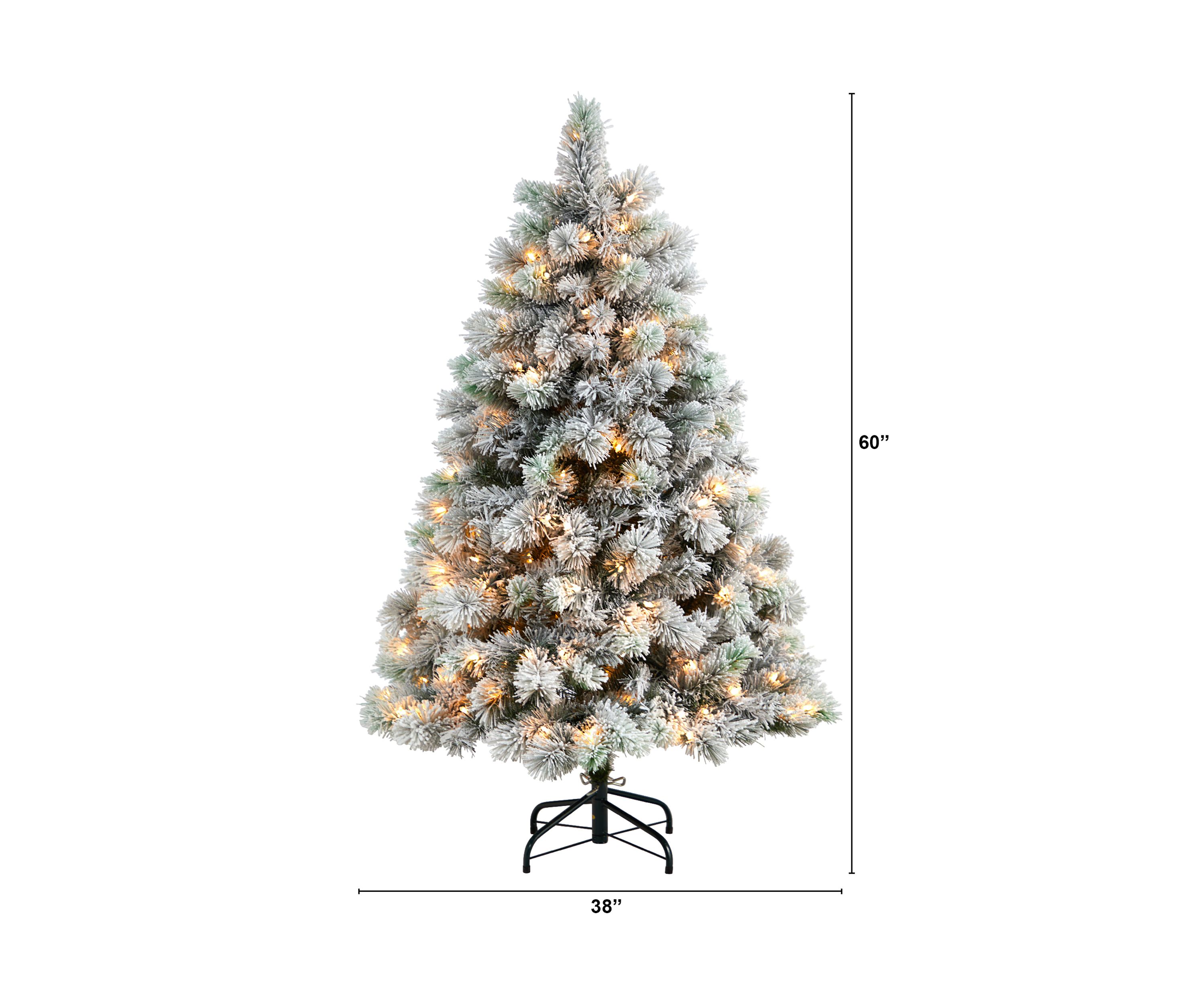 5-Foot Flocked Oregon Pine Artificial Christmas Tree with 200 Clear Lights and 347 Bendable Branches