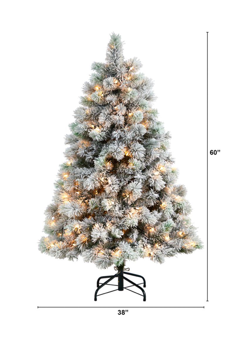 5-Foot Flocked Oregon Pine Artificial Christmas Tree with 200 Clear Lights and 347 Bendable Branches