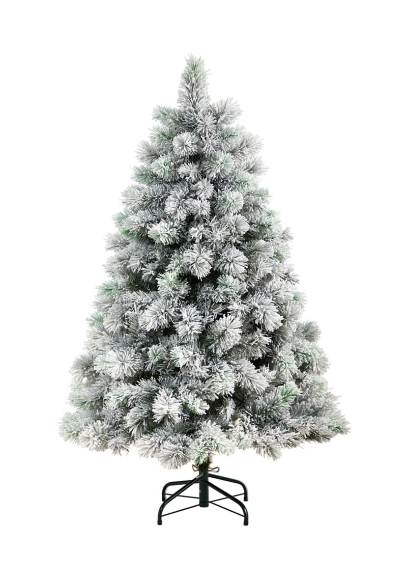 5-Foot Flocked Oregon Pine Artificial Christmas Tree with 200 Clear Lights and 347 Bendable Branches