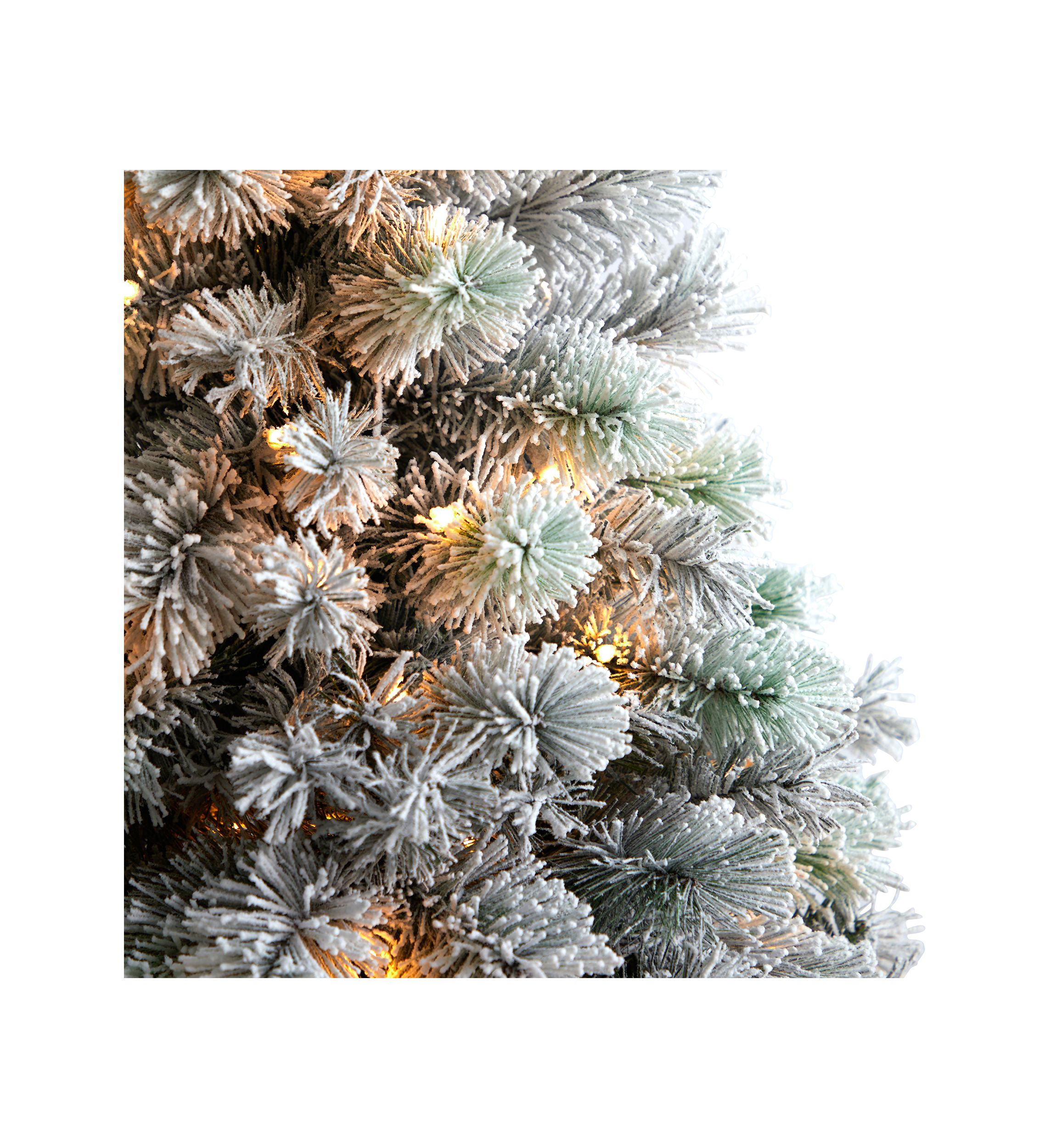 5-Foot Flocked Oregon Pine Artificial Christmas Tree with 200 Clear Lights and 347 Bendable Branches