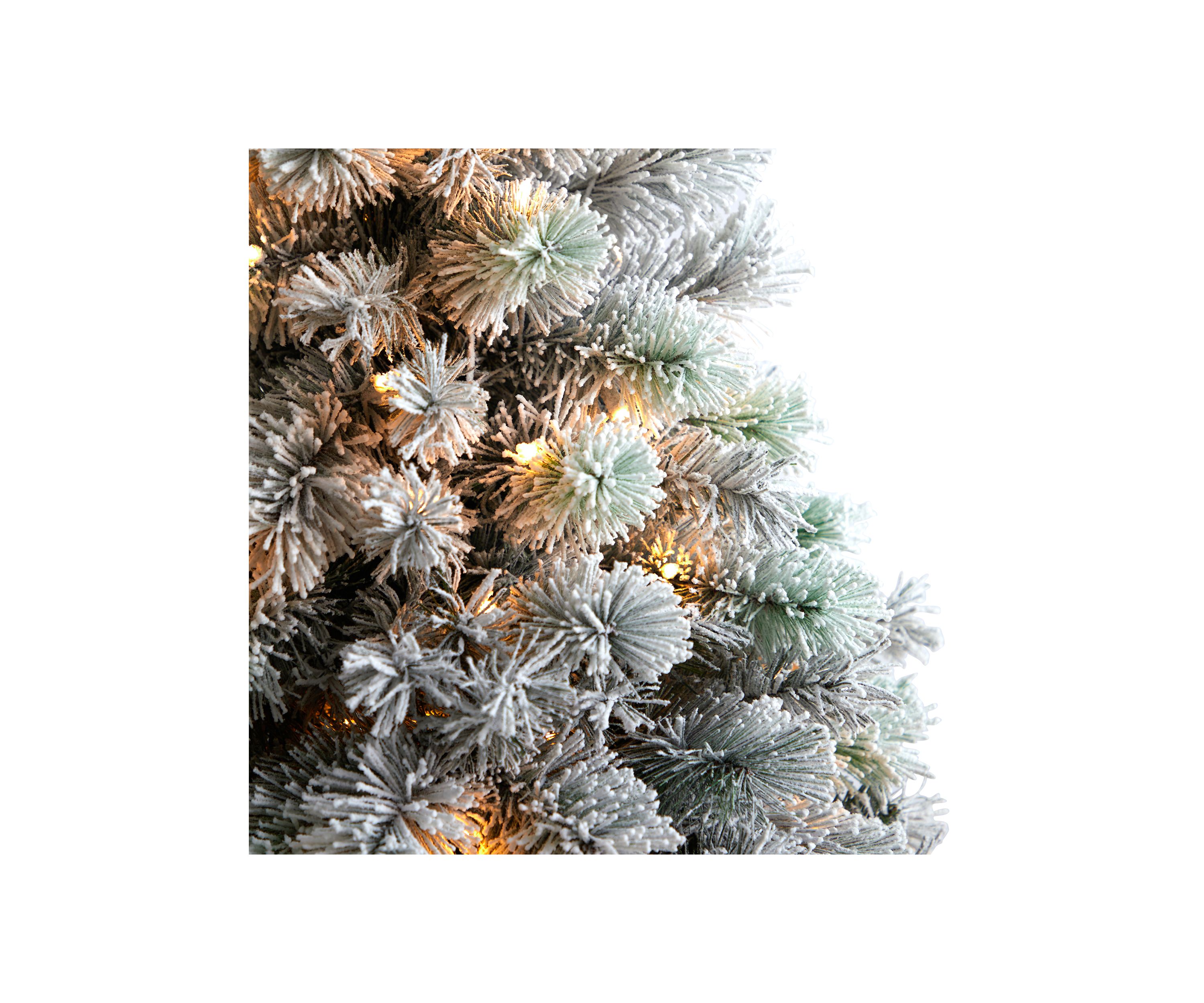 5-Foot Flocked Oregon Pine Artificial Christmas Tree with 200 Clear Lights and 347 Bendable Branches