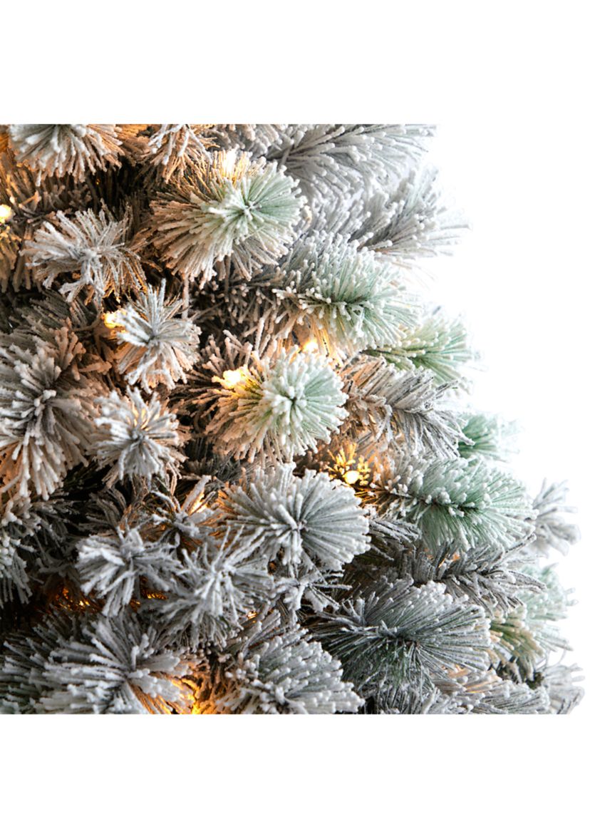 5-Foot Flocked Oregon Pine Artificial Christmas Tree with 200 Clear Lights and 347 Bendable Branches