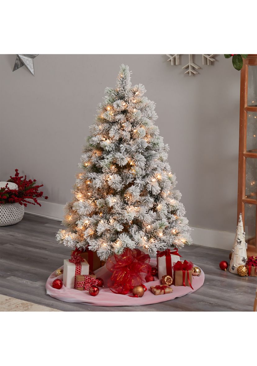 5-Foot Flocked Oregon Pine Artificial Christmas Tree with 200 Clear Lights and 347 Bendable Branches