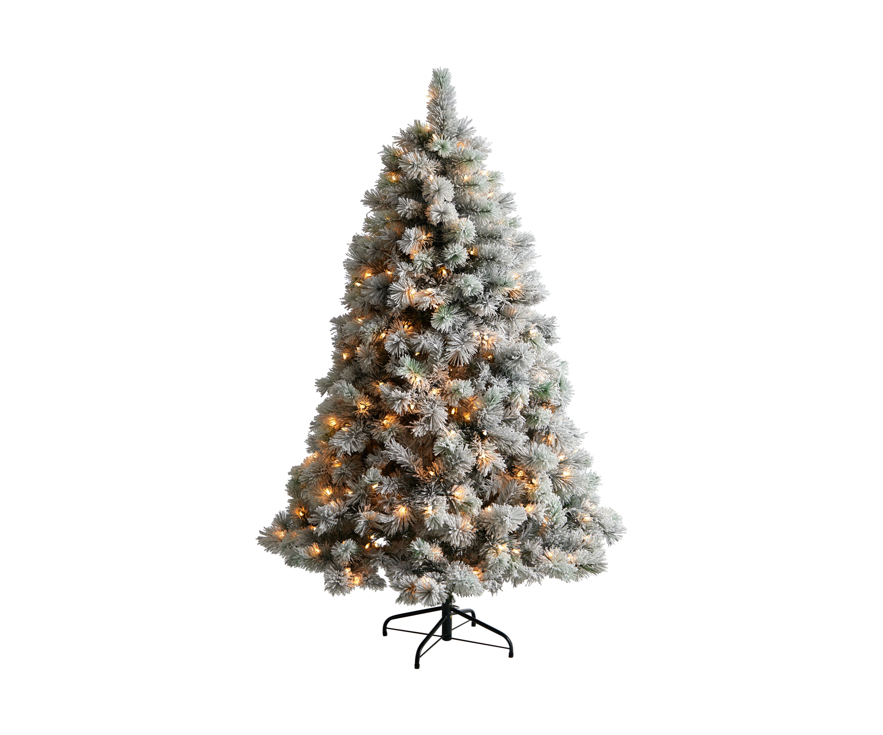 6-Foot Flocked Oregon Pine Artificial Christmas Tree with 300 Clear Lights and 551 Bendable Branches
