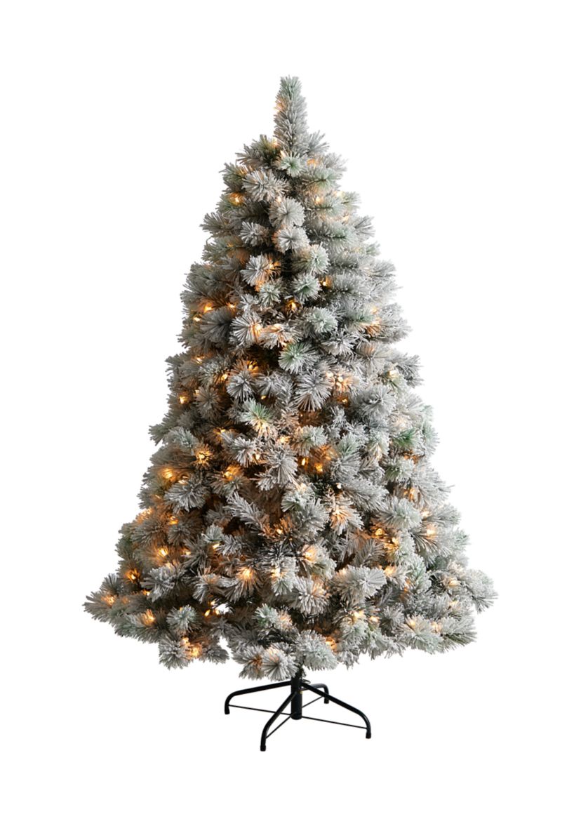 6-Foot Flocked Oregon Pine Artificial Christmas Tree with 300 Clear Lights and 551 Bendable Branches