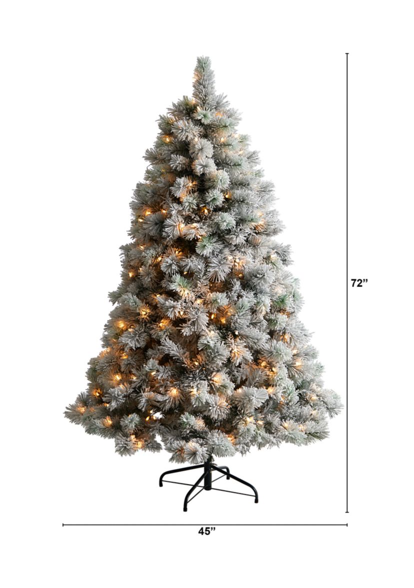 6-Foot Flocked Oregon Pine Artificial Christmas Tree with 300 Clear Lights and 551 Bendable Branches