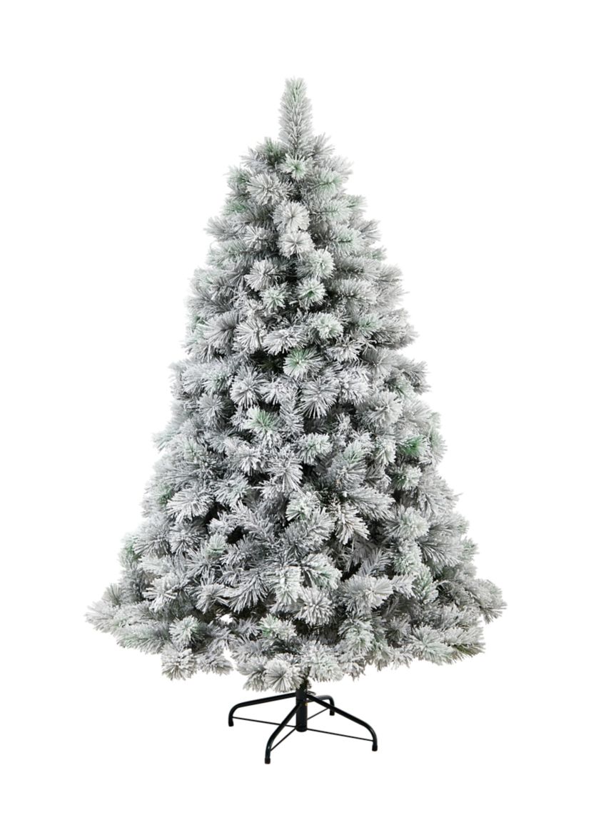 6-Foot Flocked Oregon Pine Artificial Christmas Tree with 300 Clear Lights and 551 Bendable Branches