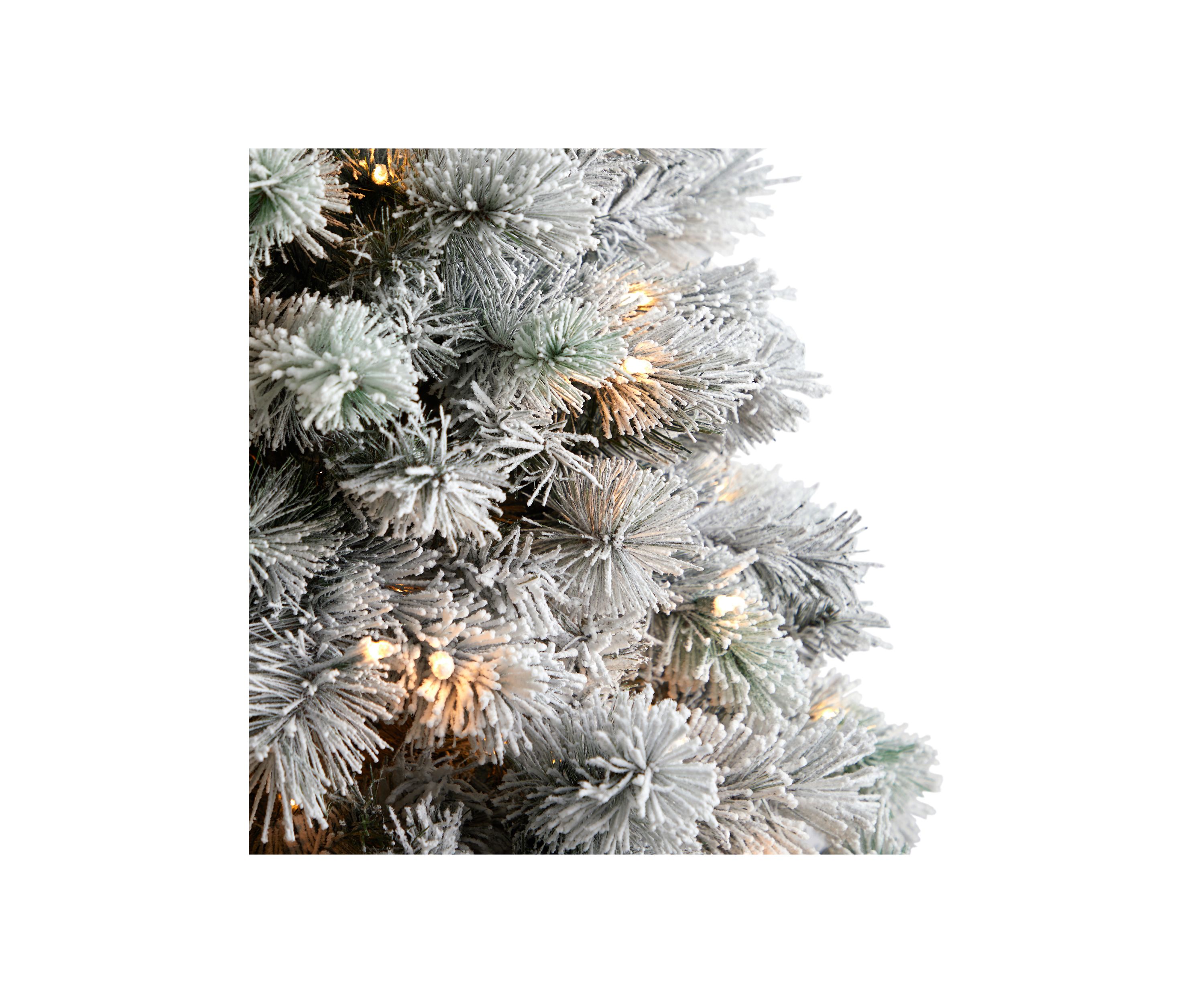 6-Foot Flocked Oregon Pine Artificial Christmas Tree with 300 Clear Lights and 551 Bendable Branches