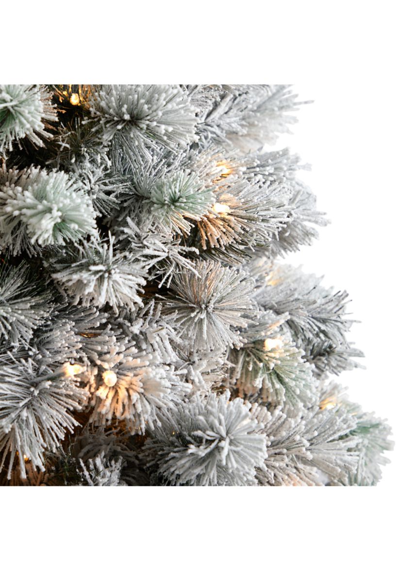 6-Foot Flocked Oregon Pine Artificial Christmas Tree with 300 Clear Lights and 551 Bendable Branches