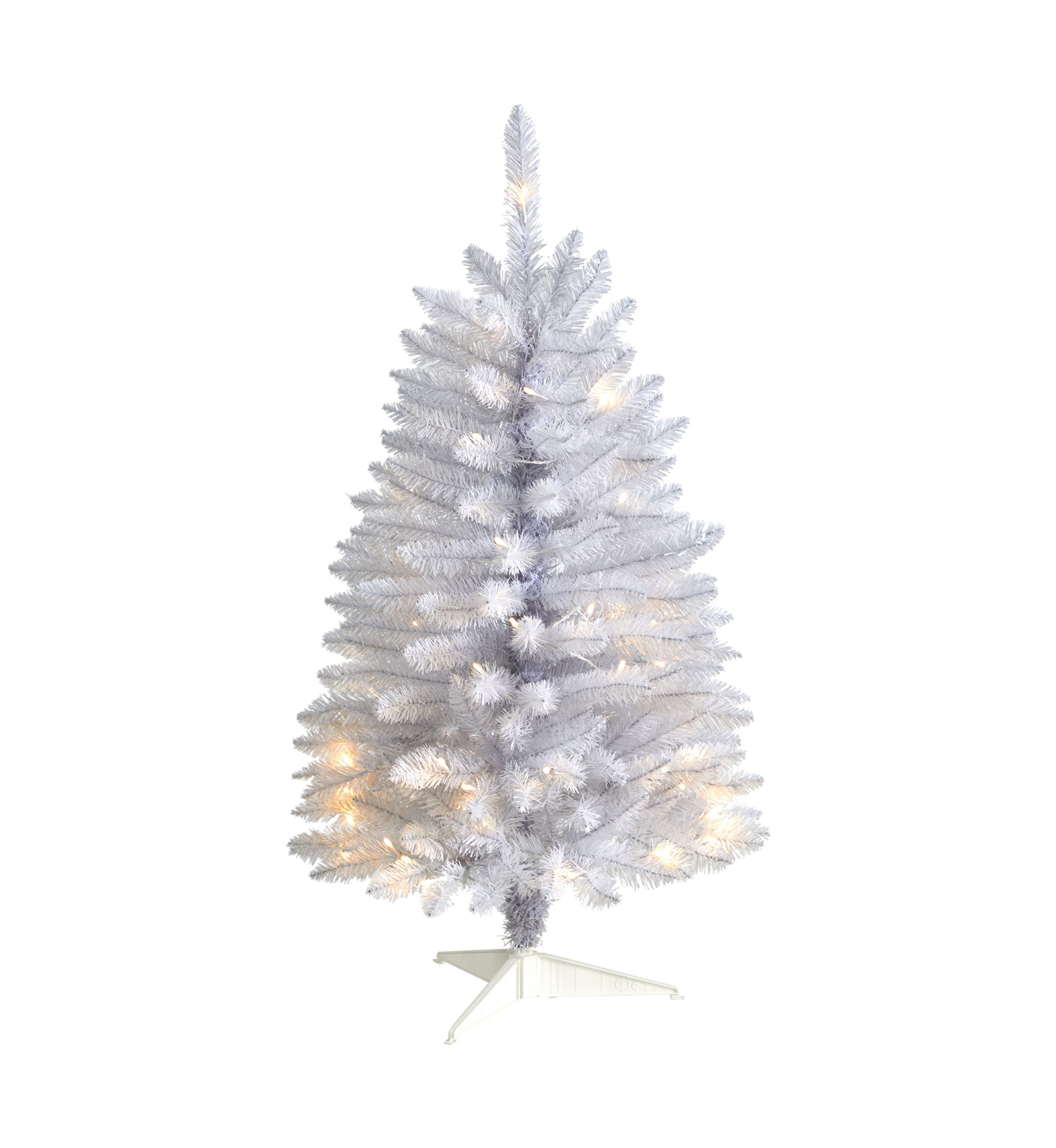 3 Foot Slim White Artificial Christmas Tree with 50 Warm White LED Lights and 161 Bendable Branches