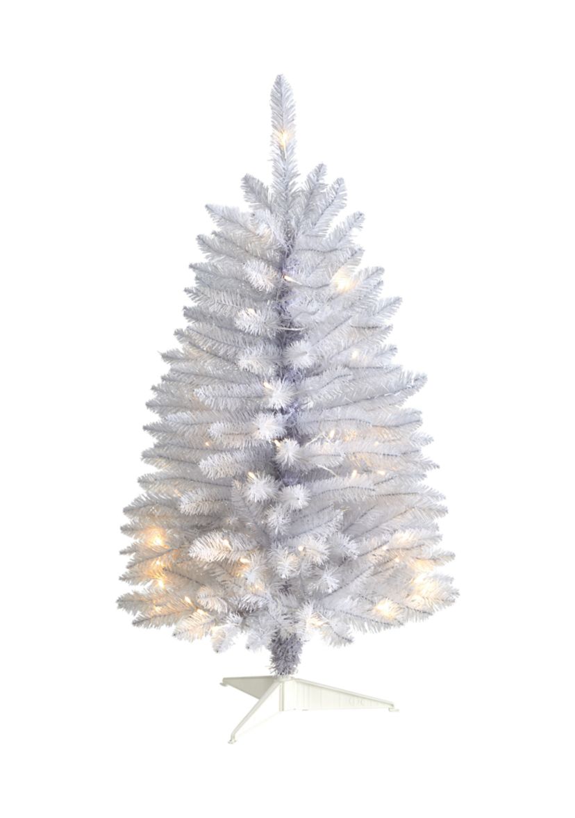 3 Foot Slim White Artificial Christmas Tree with 50 Warm White LED Lights and 161 Bendable Branches