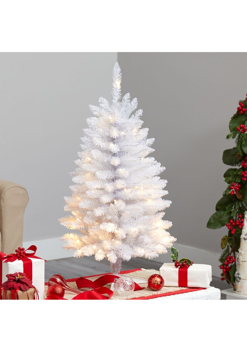 3 Foot Slim White Artificial Christmas Tree with 50 Warm White LED Lights and 161 Bendable Branches