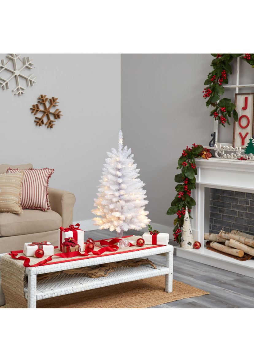 3 Foot Slim White Artificial Christmas Tree with 50 Warm White LED Lights and 161 Bendable Branches