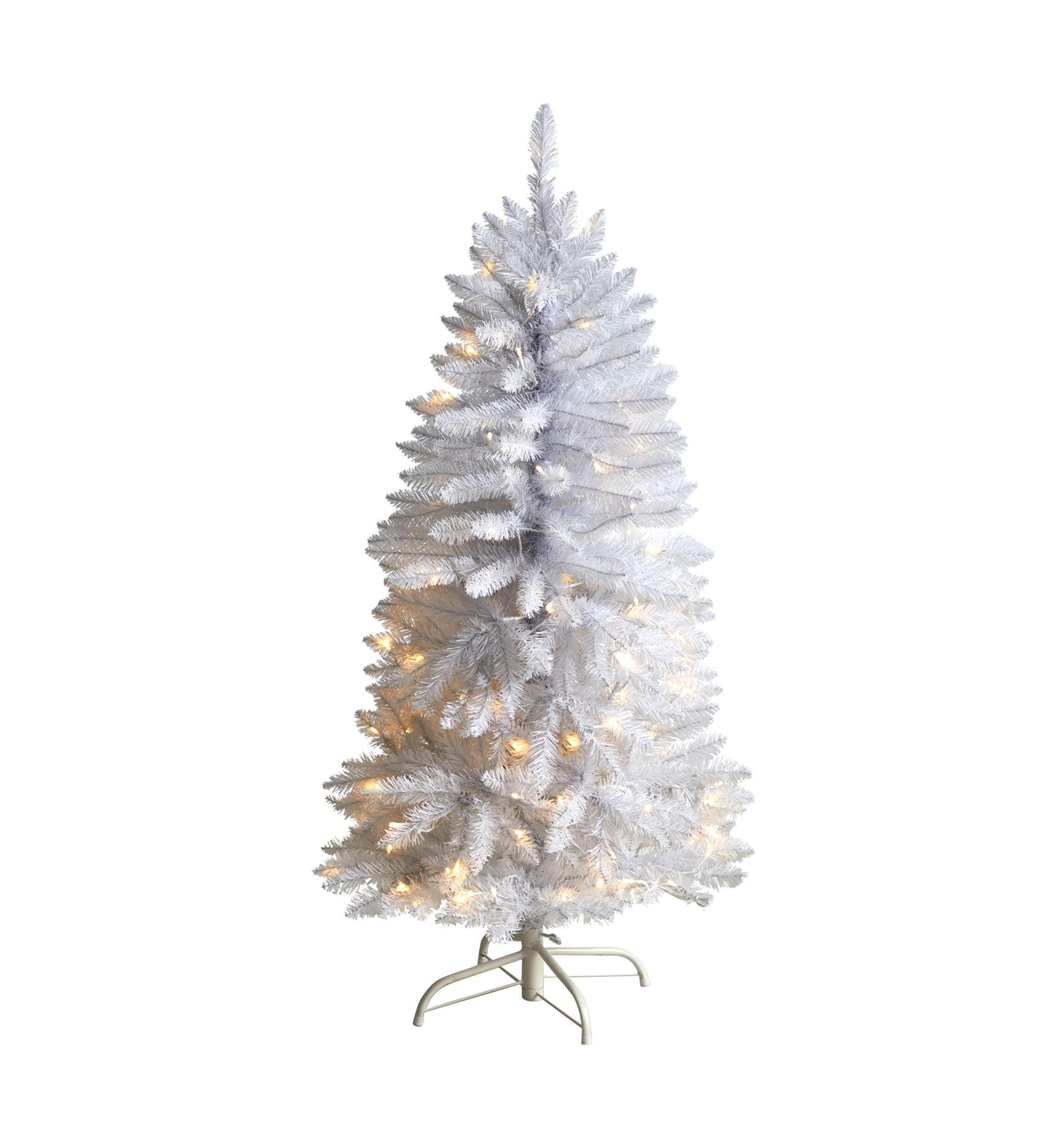 4 Foot Slim White Artificial Christmas Tree with 100 Warm White LED Lights and 293 Bendable Branches