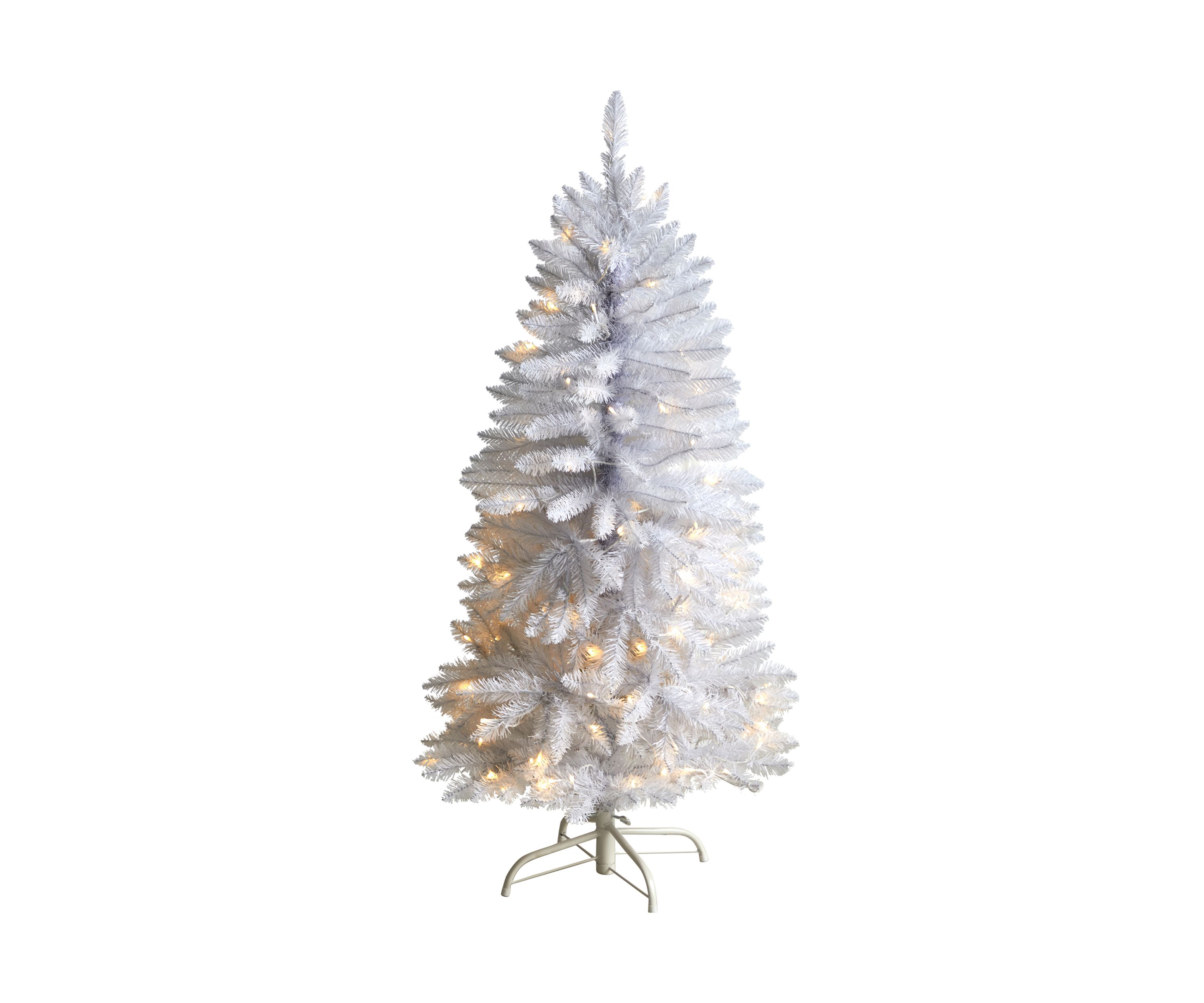 4 Foot Slim White Artificial Christmas Tree with 100 Warm White LED Lights and 293 Bendable Branches