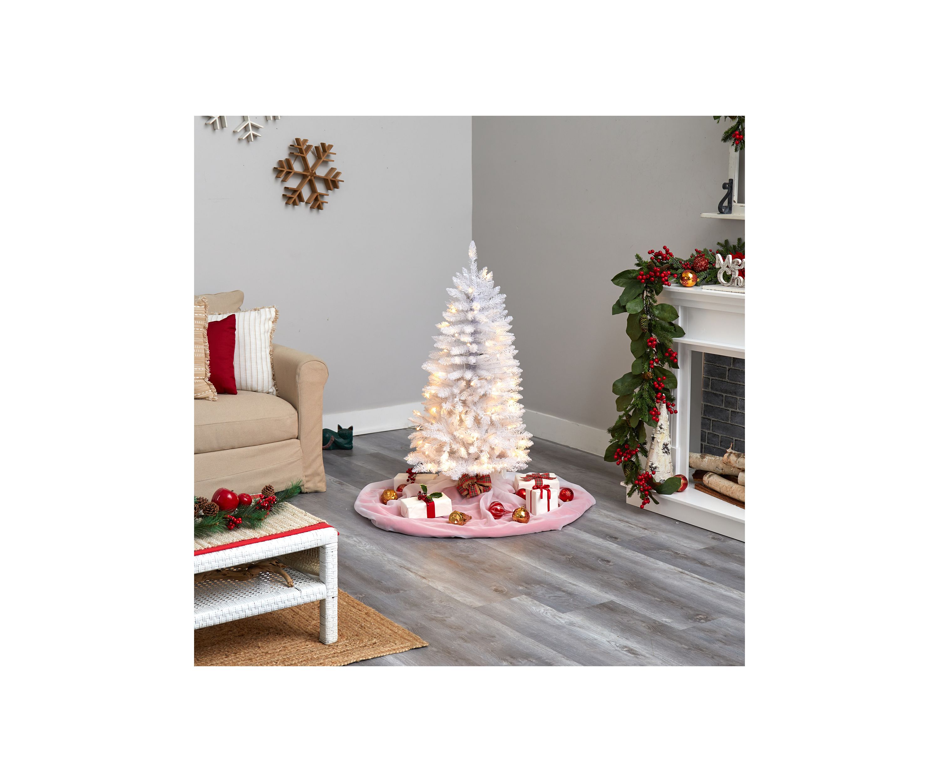 4 Foot Slim White Artificial Christmas Tree with 100 Warm White LED Lights and 293 Bendable Branches