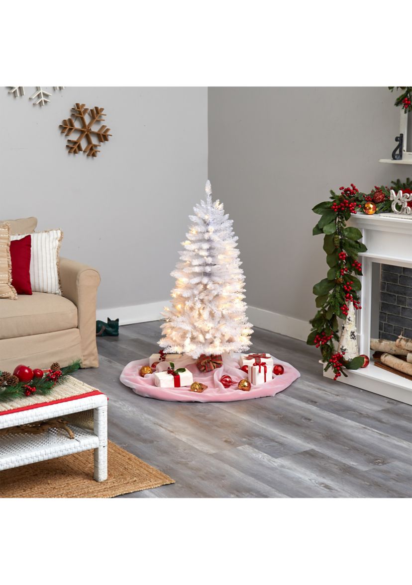 4 Foot Slim White Artificial Christmas Tree with 100 Warm White LED Lights and 293 Bendable Branches