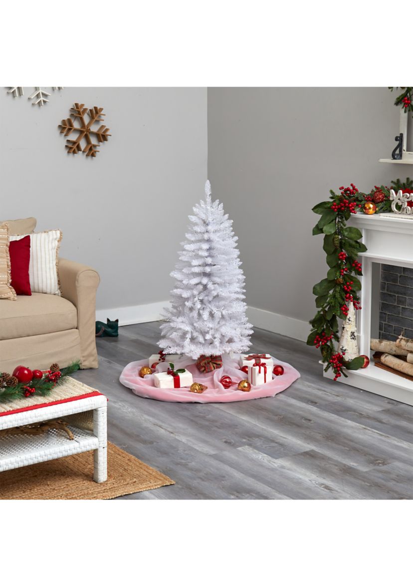 4 Foot Slim White Artificial Christmas Tree with 100 Warm White LED Lights and 293 Bendable Branches