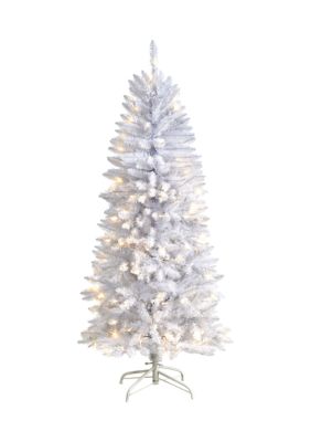 Nearly Natural 5 Foot Slim White Artificial Christmas Tree with 150 Warm White LED Lights and 491 Bendable Branches