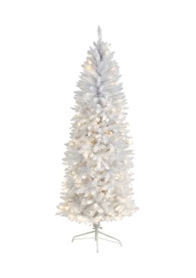 Nearly Natural 6 Foot Slim White Artificial Christmas Tree with 250 Warm White LED Lights and 743 Bendable Branches