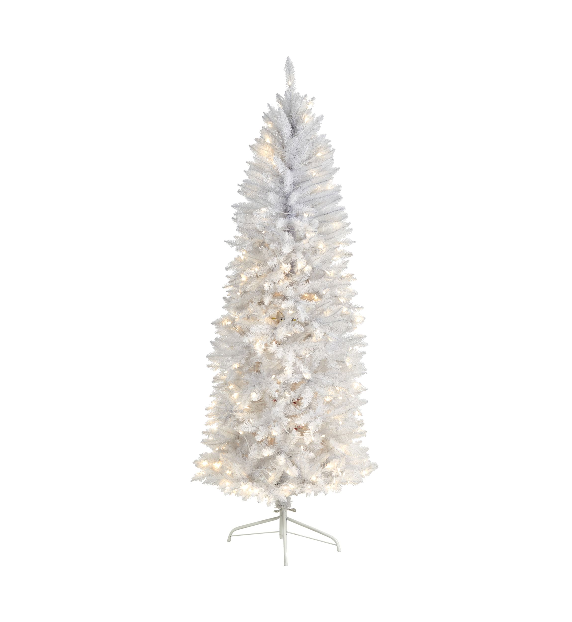 6 Foot Slim White Artificial Christmas Tree with 250 Warm White LED Lights and 743 Bendable Branches