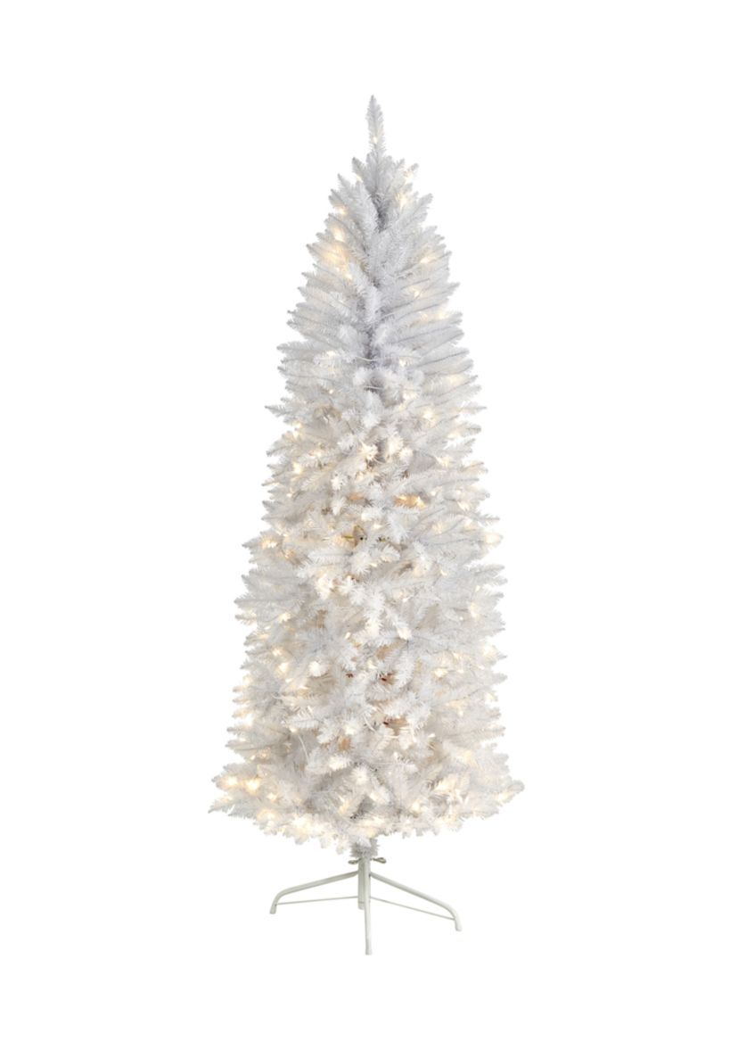 6 Foot Slim White Artificial Christmas Tree with 250 Warm White LED Lights and 743 Bendable Branches