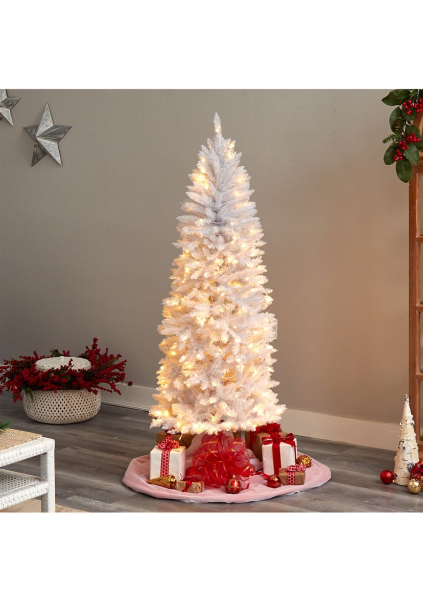 6 Foot Slim White Artificial Christmas Tree with 250 Warm White LED Lights and 743 Bendable Branches
