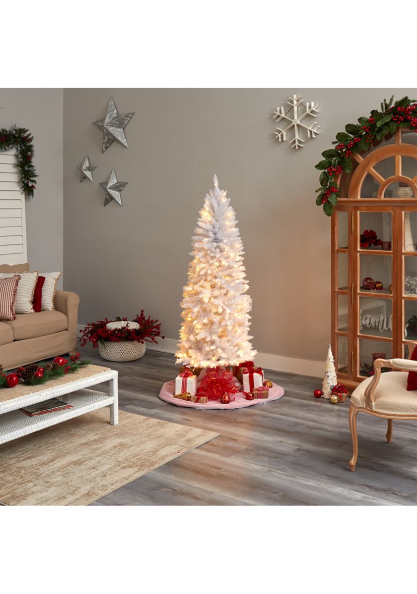6 Foot Slim White Artificial Christmas Tree with 250 Warm White LED Lights and 743 Bendable Branches