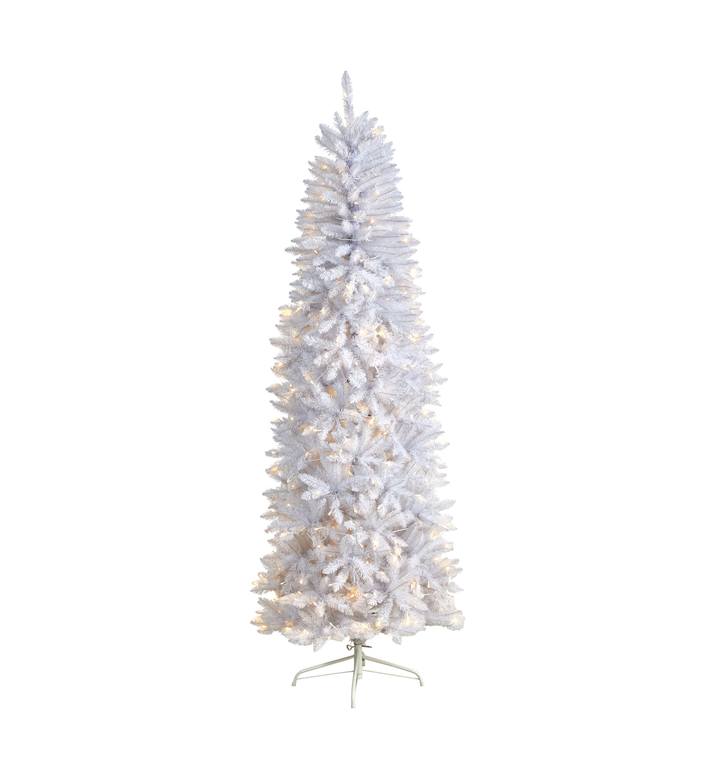 7 Foot Slim White Artificial Christmas Tree with 300 Warm White LED Lights and 955 Bendable Branches