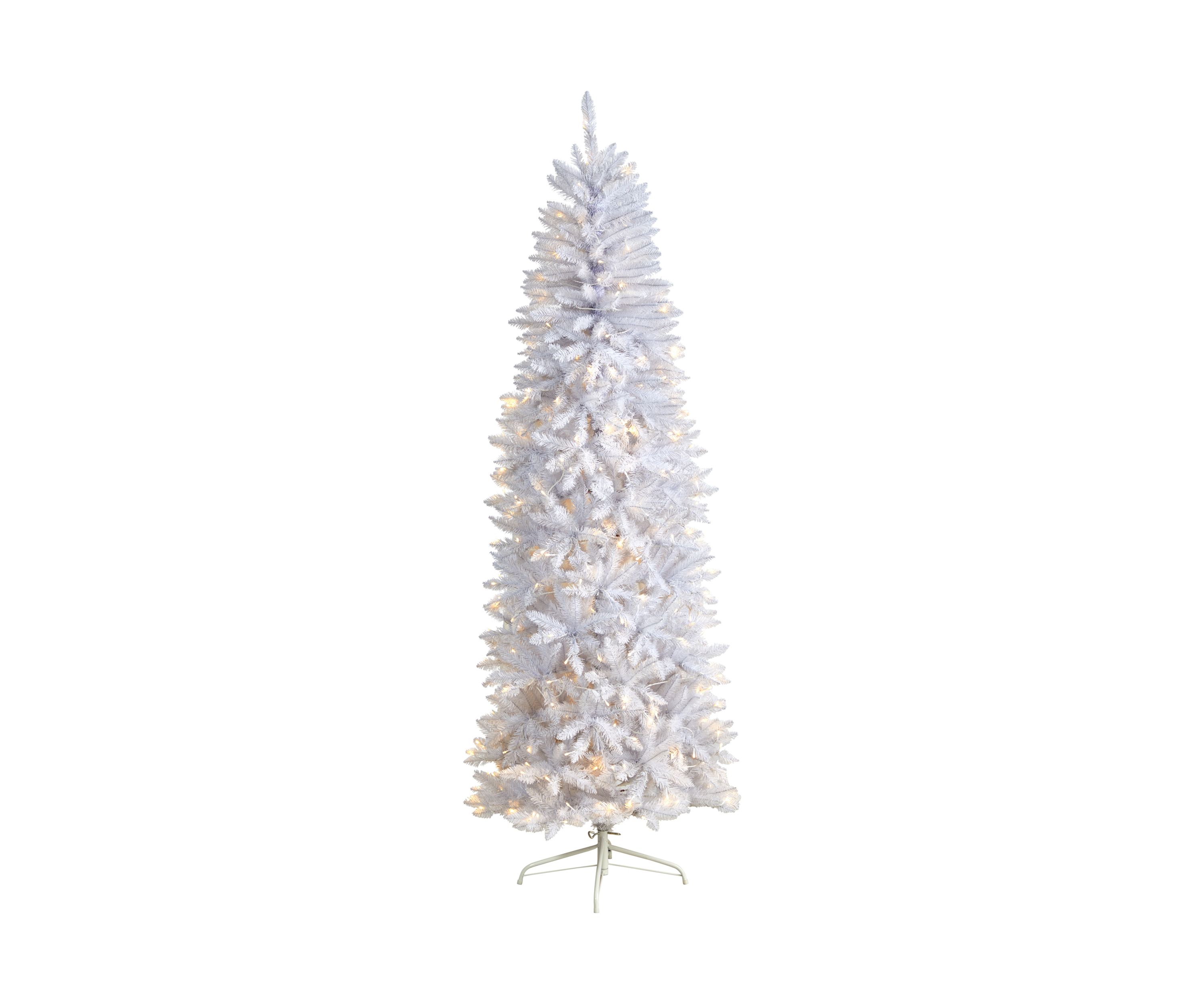7 Foot Slim White Artificial Christmas Tree with 300 Warm White LED Lights and 955 Bendable Branches