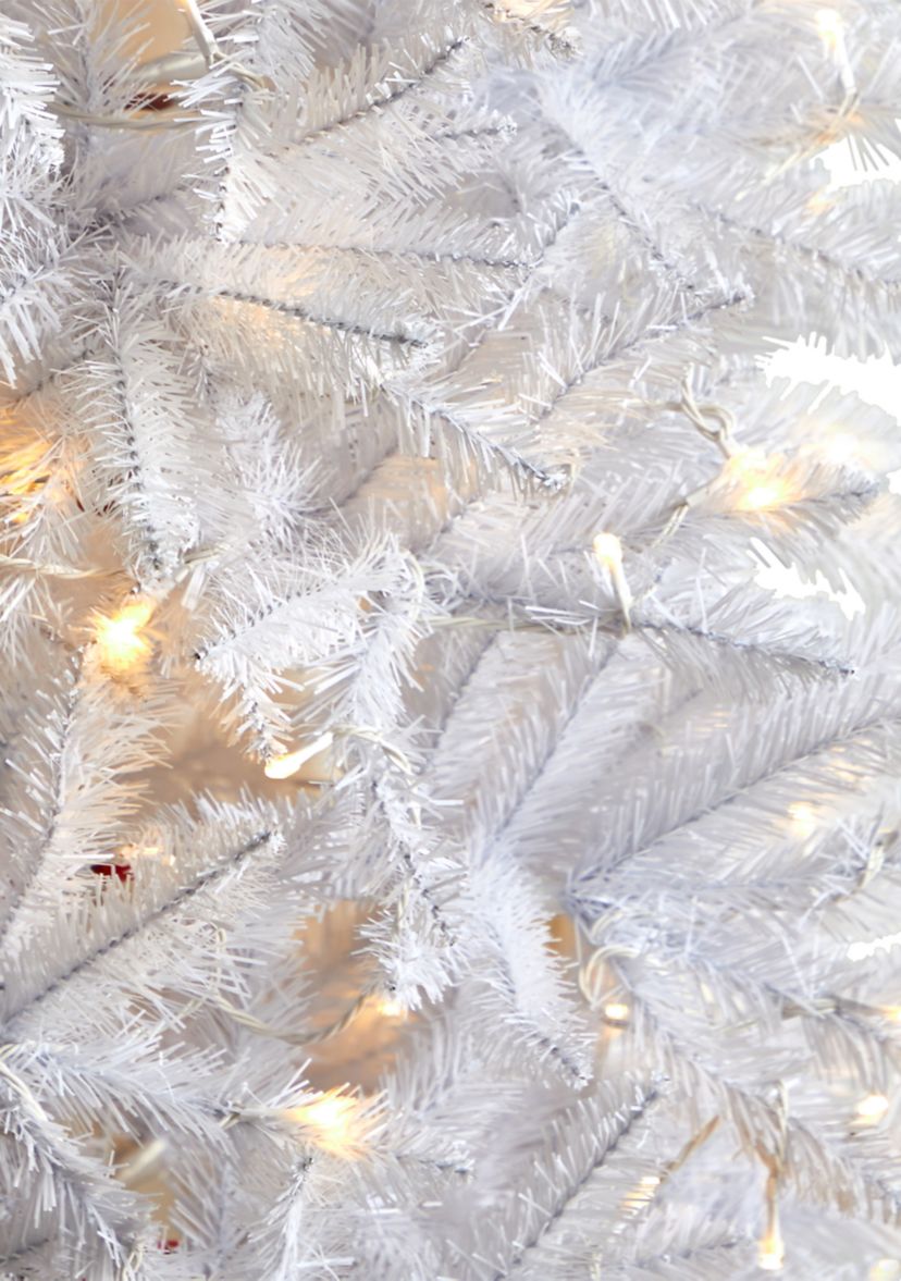7 Foot Slim White Artificial Christmas Tree with 300 Warm White LED Lights and 955 Bendable Branches