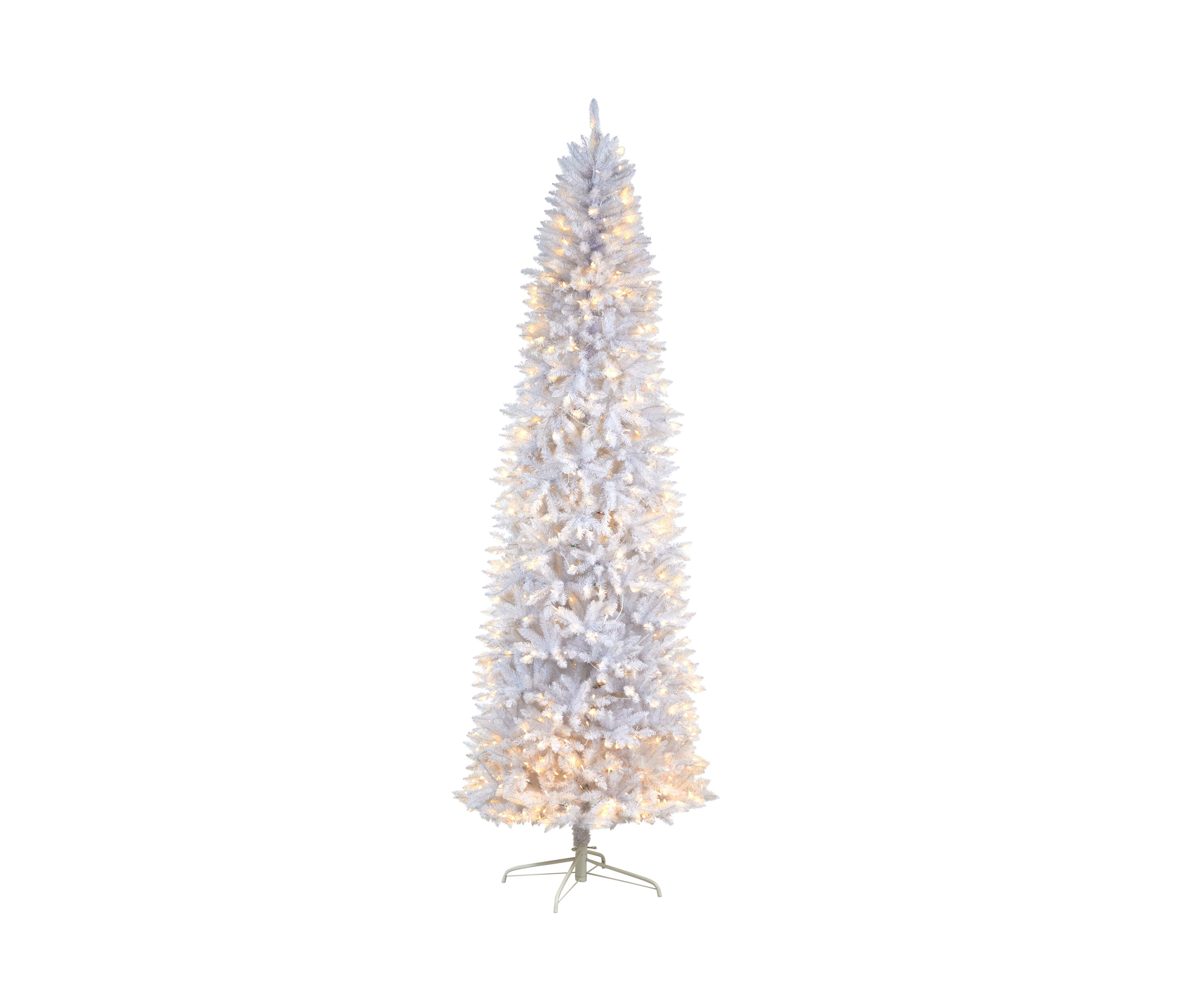 9 Foot Slim White Artificial Christmas Tree with 600 Warm White LED Lights and 1860 Bendable Branches