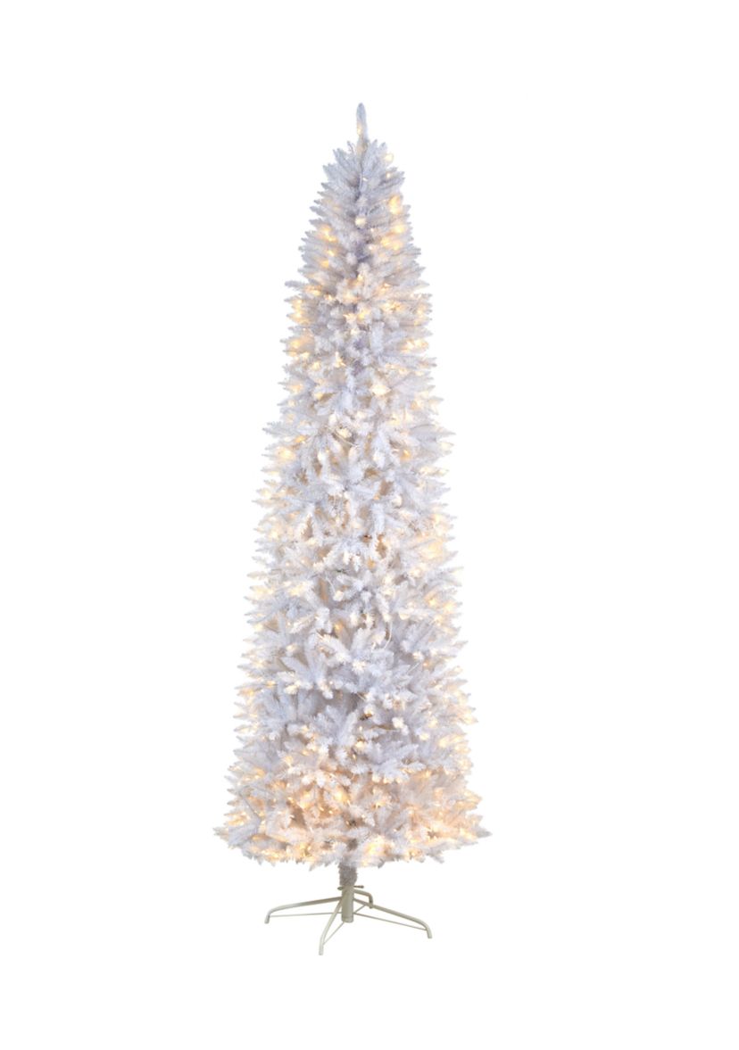 9 Foot Slim White Artificial Christmas Tree with 600 Warm White LED Lights and 1860 Bendable Branches