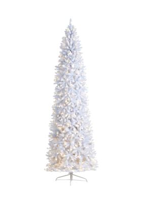 Nearly Natural 10 Foot Slim White Artificial Christmas Tree with 800 Warm White LED Lights and 2420 Bendable Branches