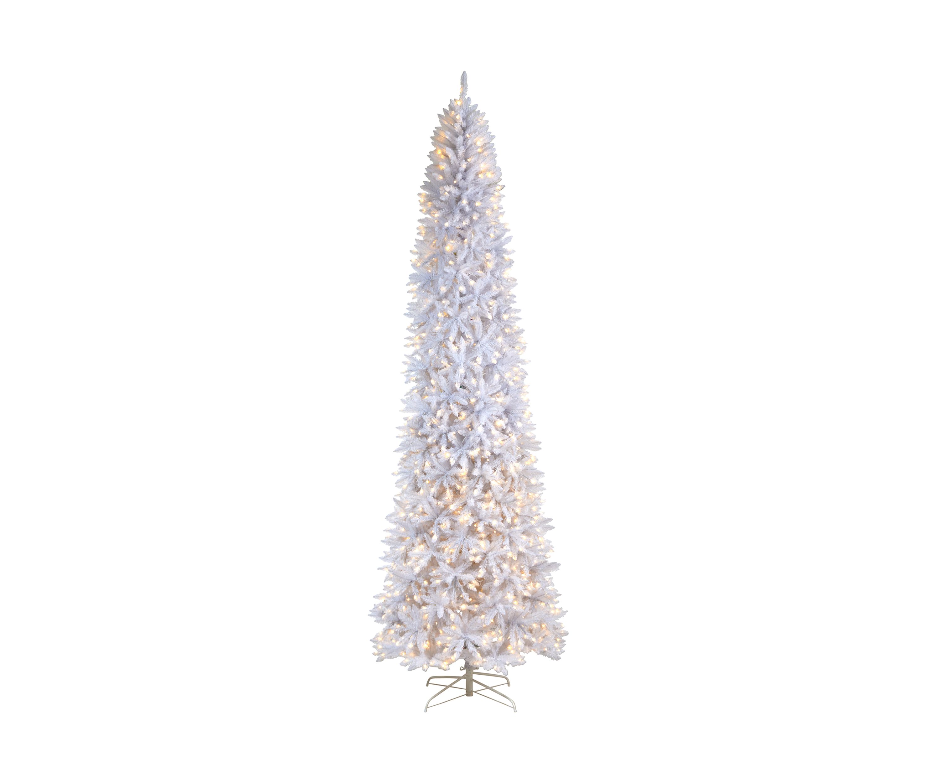 11 Foot Slim White Artificial Christmas Tree with 950 Warm White LED Lights and 2836 Bendable Branches