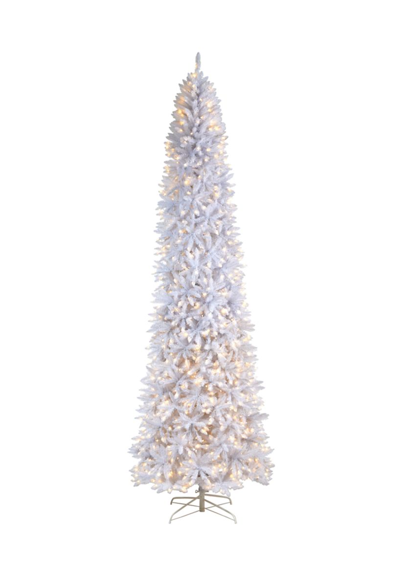 11 Foot Slim White Artificial Christmas Tree with 950 Warm White LED Lights and 2836 Bendable Branches