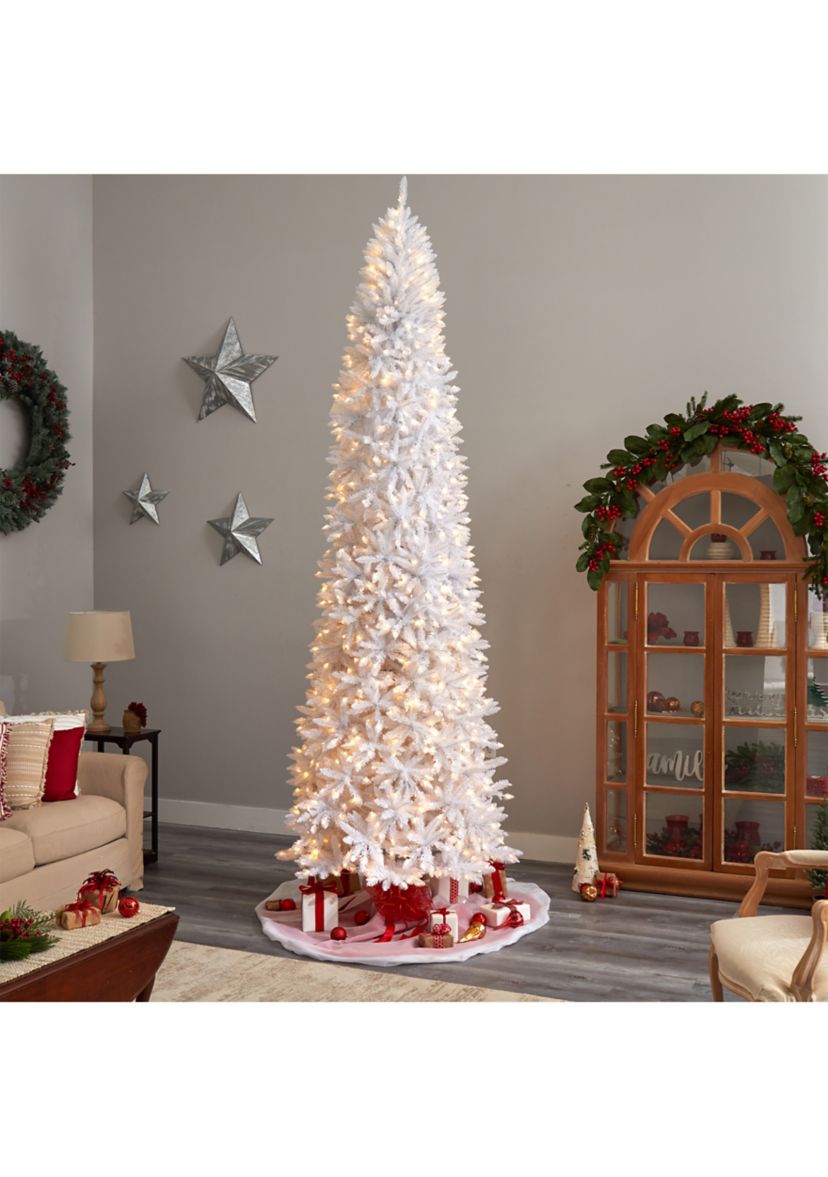 11 Foot Slim White Artificial Christmas Tree with 950 Warm White LED Lights and 2836 Bendable Branches