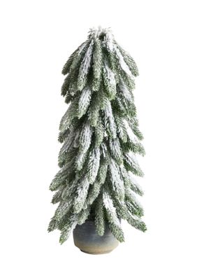 Nearly Natural 21 Inch Flocked Artificial Christmas Tree in Decorative Planter, Green