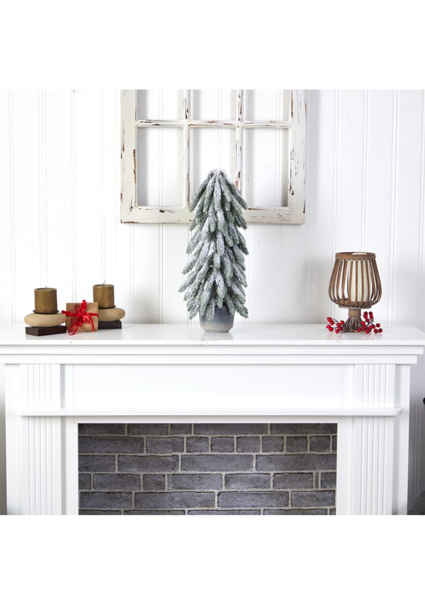 21 Inch Flocked Artificial Christmas Tree in Decorative Planter