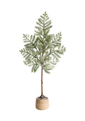 Nearly Natural 35 Inch Frosted Pine Artificial Christmas Tree in Decorative Planter, Green