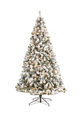 Nearly Natural 9' Flocked West Virginia Fir Artificial Christmas Tree with 650 Clear LED Lights and 1320 Bendable Branches, Green, 9 Foot