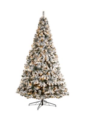 Nearly Natural 10' Flocked West Virginia Fir Artificial Christmas Tree with 800 Clear LED Lights and 1680 Tips, Green, 10 Foot