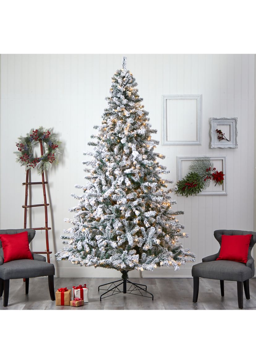 10-Foot Flocked Rock Springs Spruce Christmas Tree with 800 LED Lights and 1880 Bendable Branches